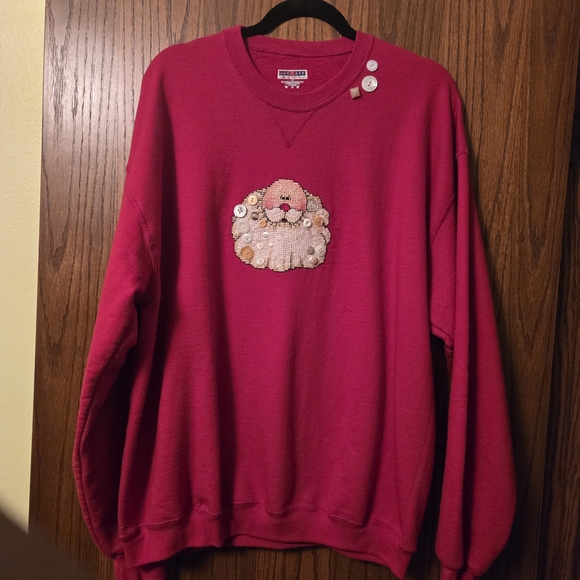 Jerzees Tops - Jerzees Red Sweatshirt with Santa Face Crosstitch